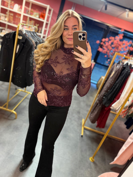 Glitter mesh top paars