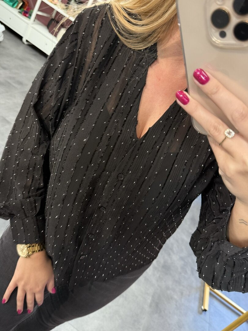 Strass blouse zwart