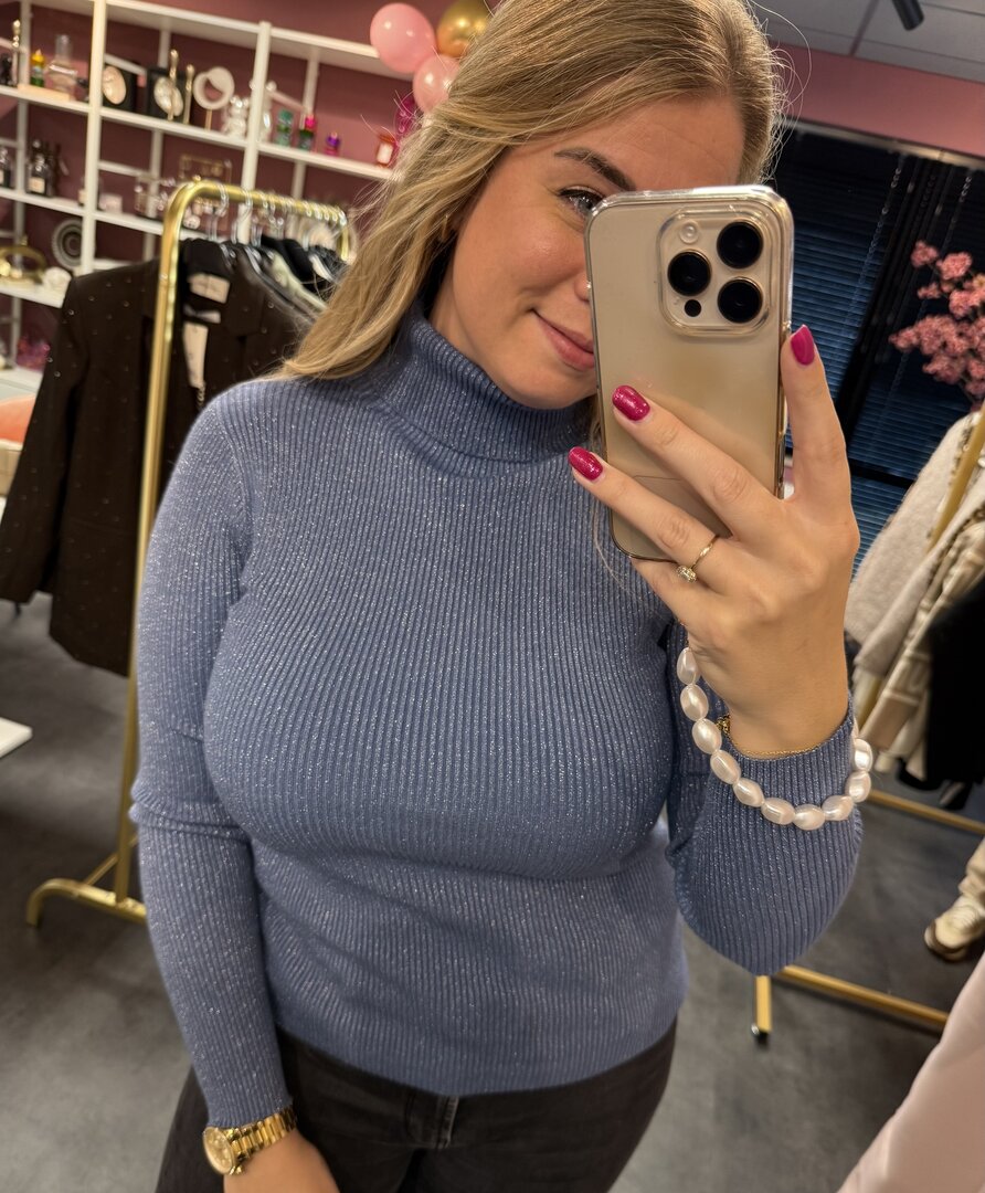 Basic glitter col lange mouw blauw