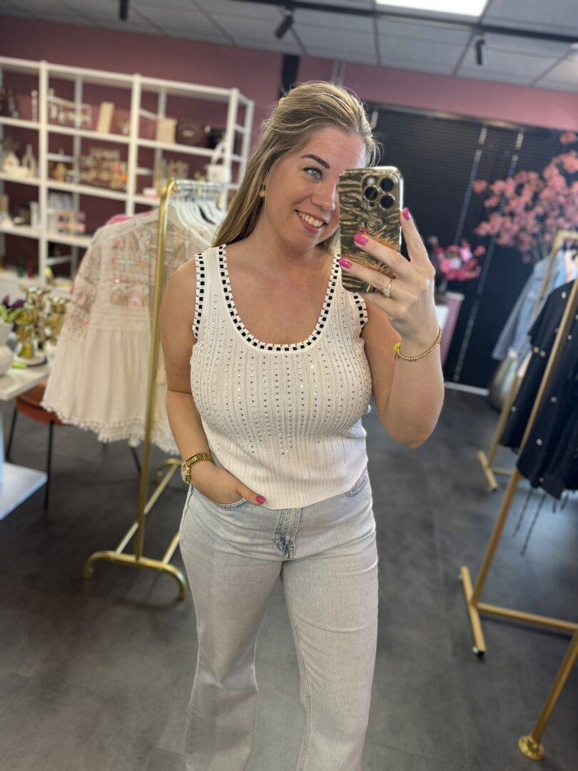 Witte top met diamantjes