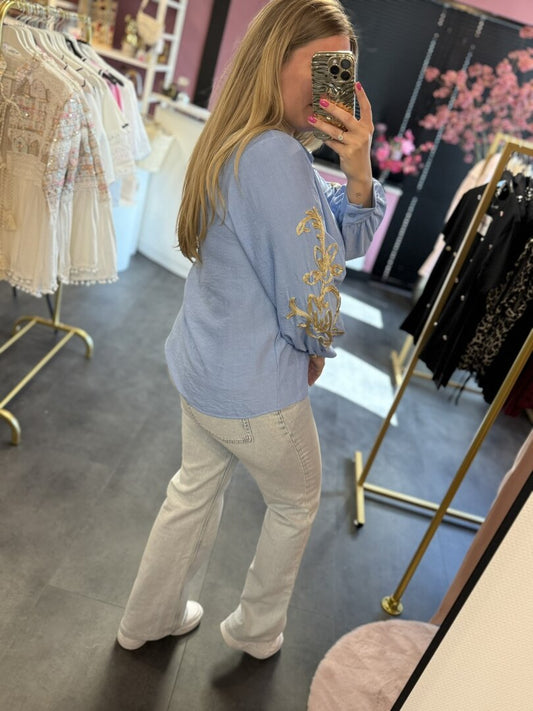 Blouse blauw met gouden details