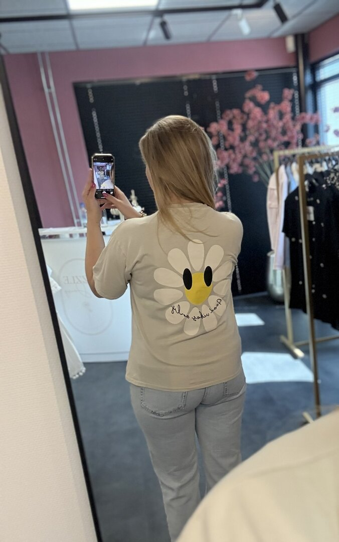 T shirt beige met een bloem opdruk