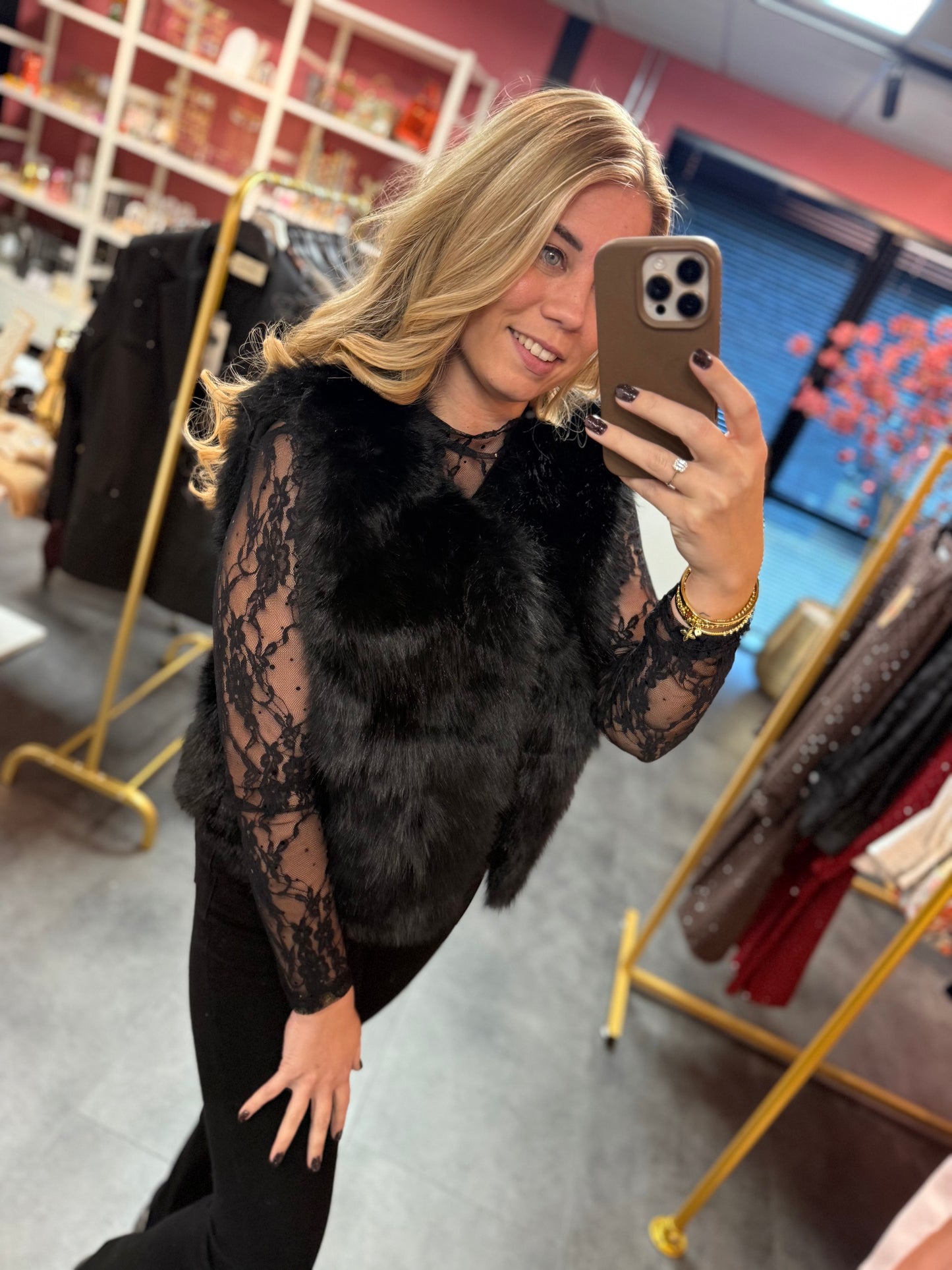 Gilet faux fur zwart