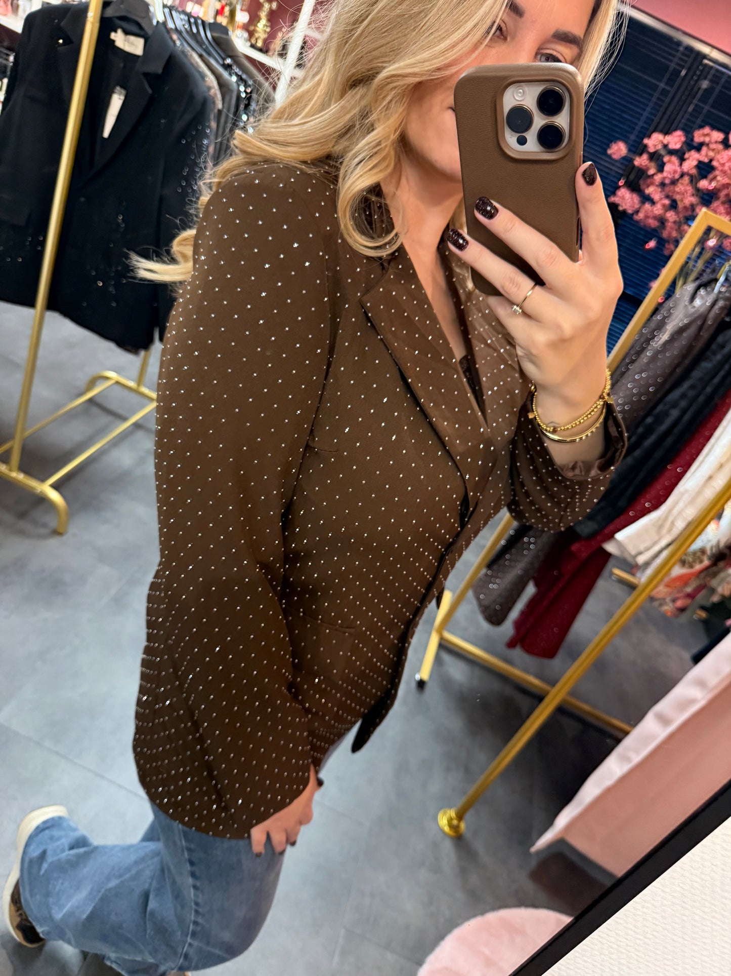 Bruine blazer strass