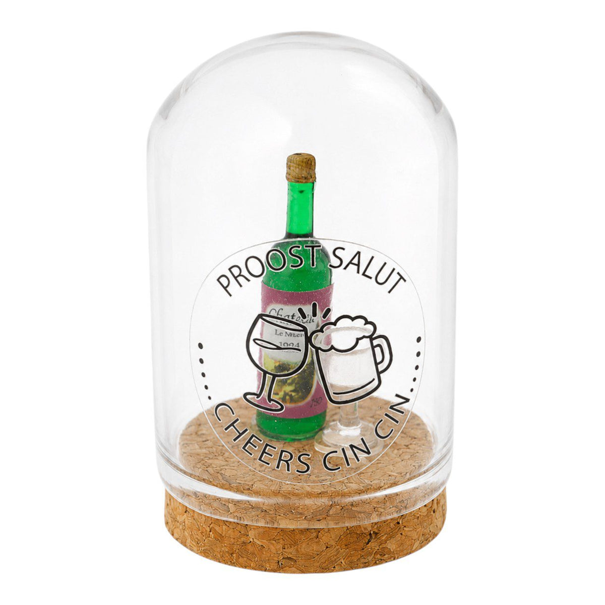 Stolpje wijn "Proost Salut Cheers Cin Cin"