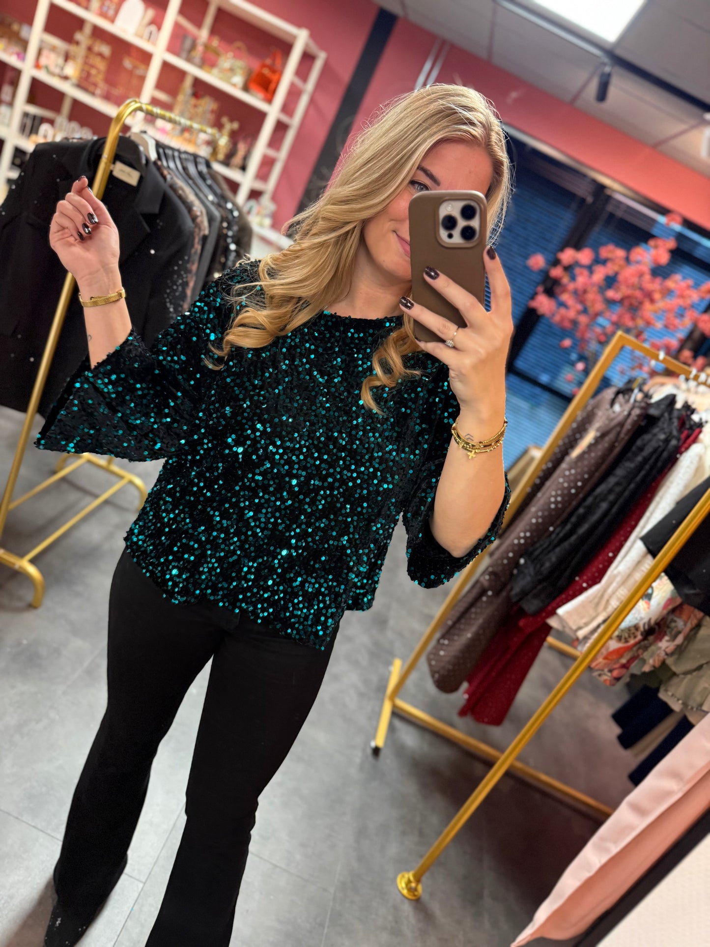 Pailletten top Suzy petrol