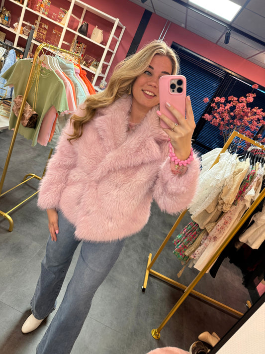 Faux fur jas roze - pre order