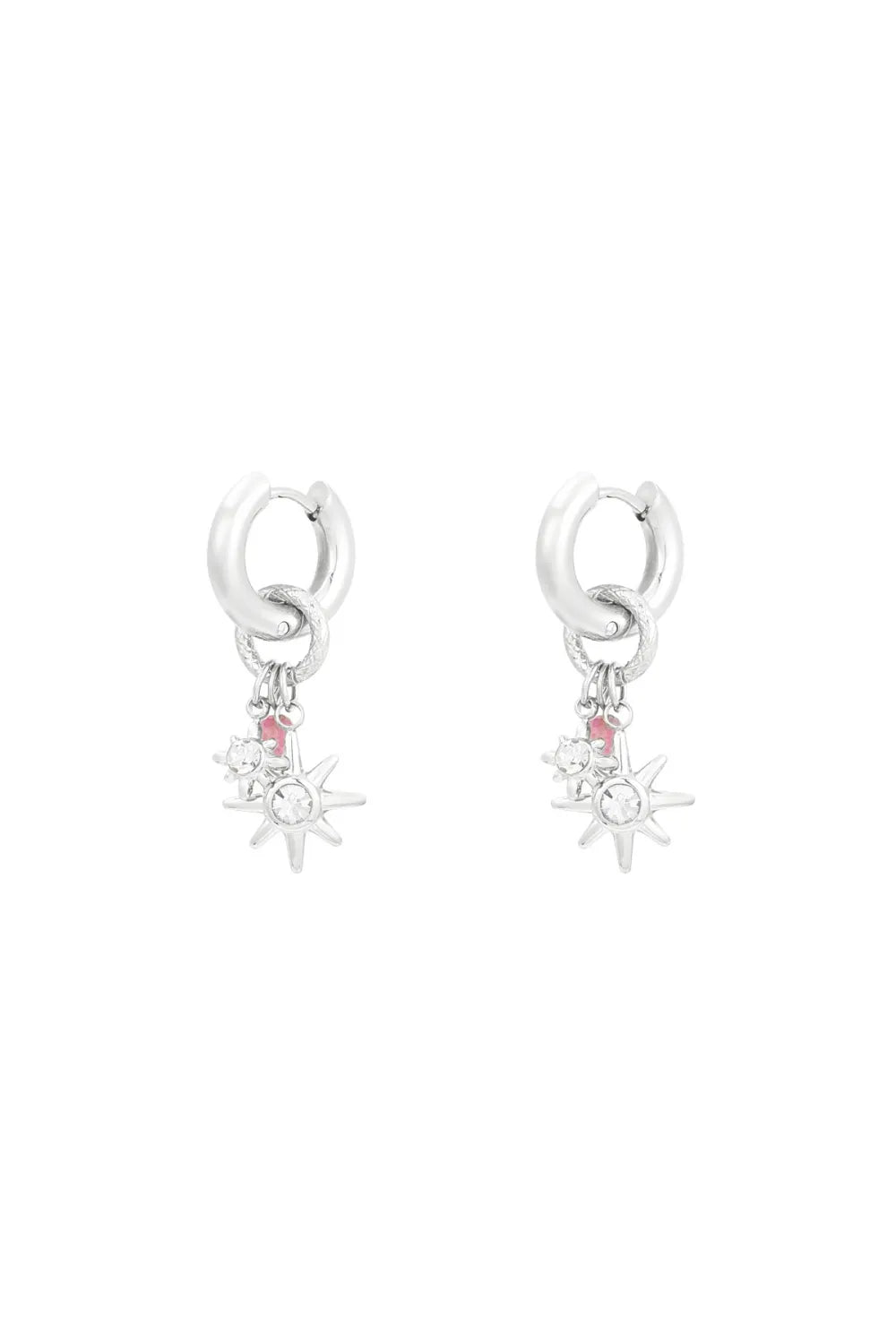 Oorbellen - Stainless steel zilver ster met roze
