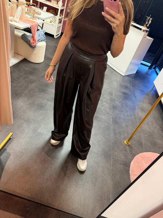Leatherlook broek bruin
