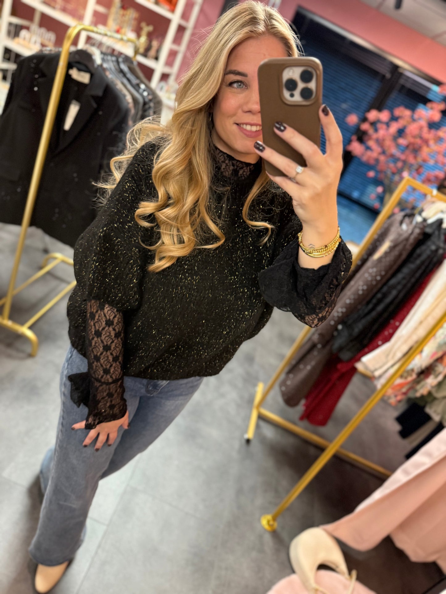 Gebreide trui Ambika glitter zwart