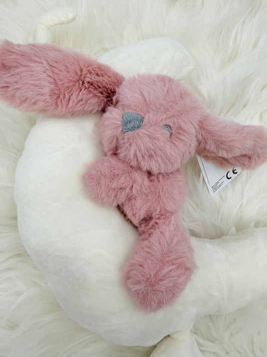 Konijn op de maan muzikale knuffel roze