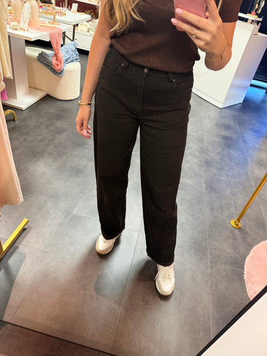 Donkere panterprint barrel broek