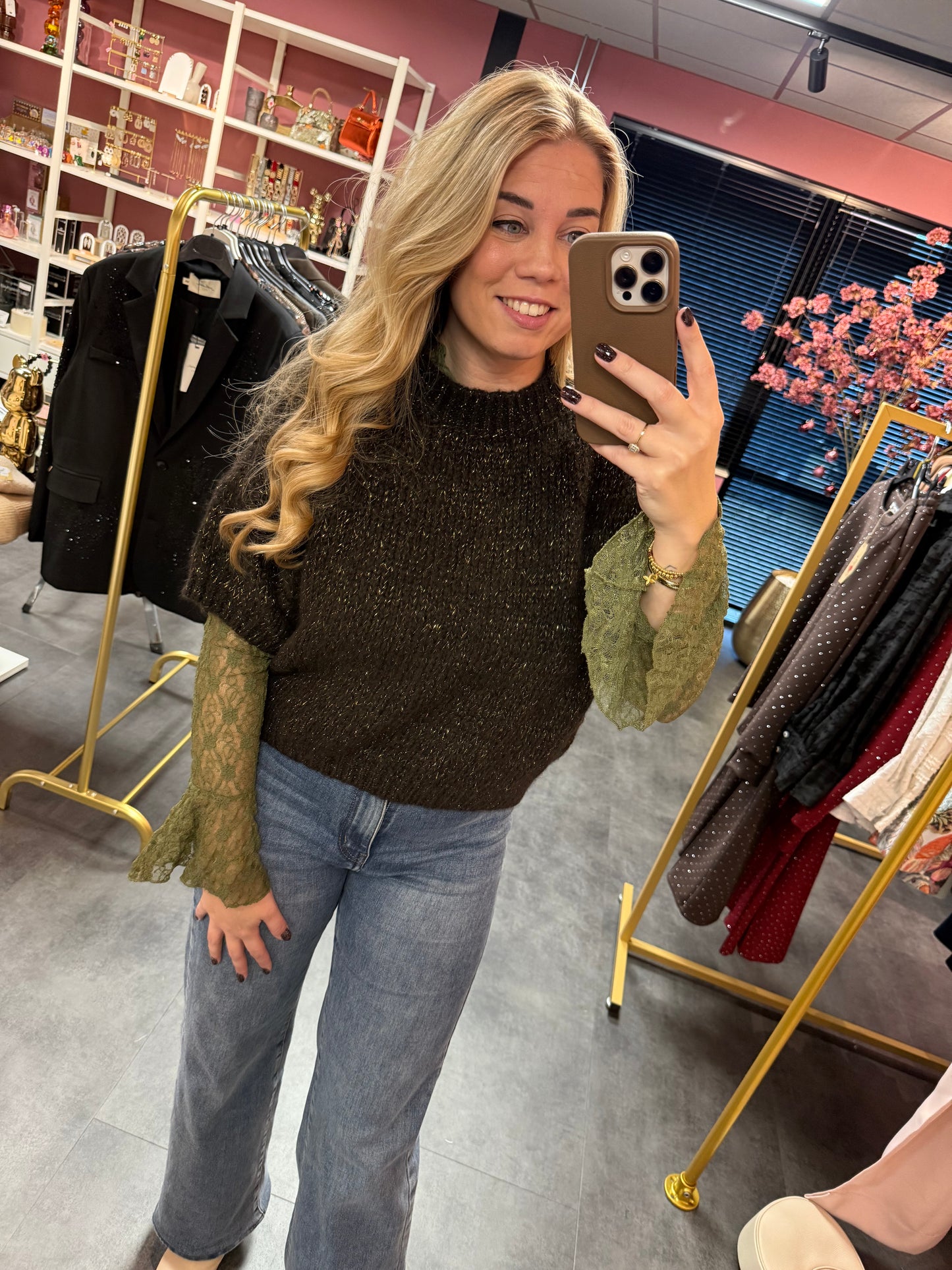 Gebreide trui Ambika glitter bruin