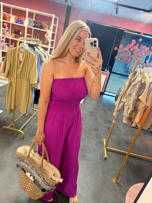 Strapless jumpsuit magenta
