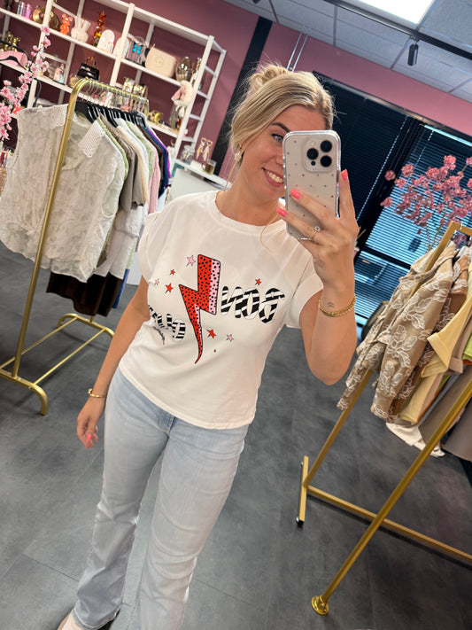Wit shirt met print Bonjour madame