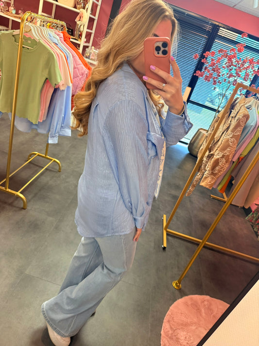 Blauwe blouse met sjaal Ambika