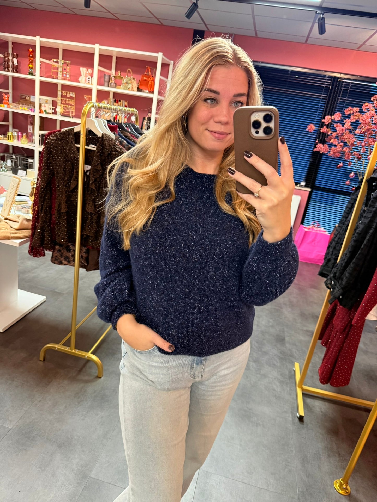 Trui lurex lange mouw kleur blauw