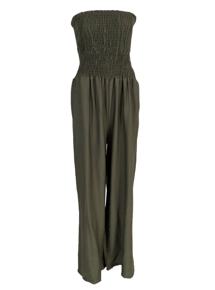 Strapless jumpsuit legergroen