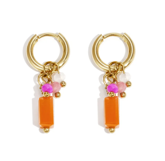 Oorbellen - Stainless steel goud met oranje bedel