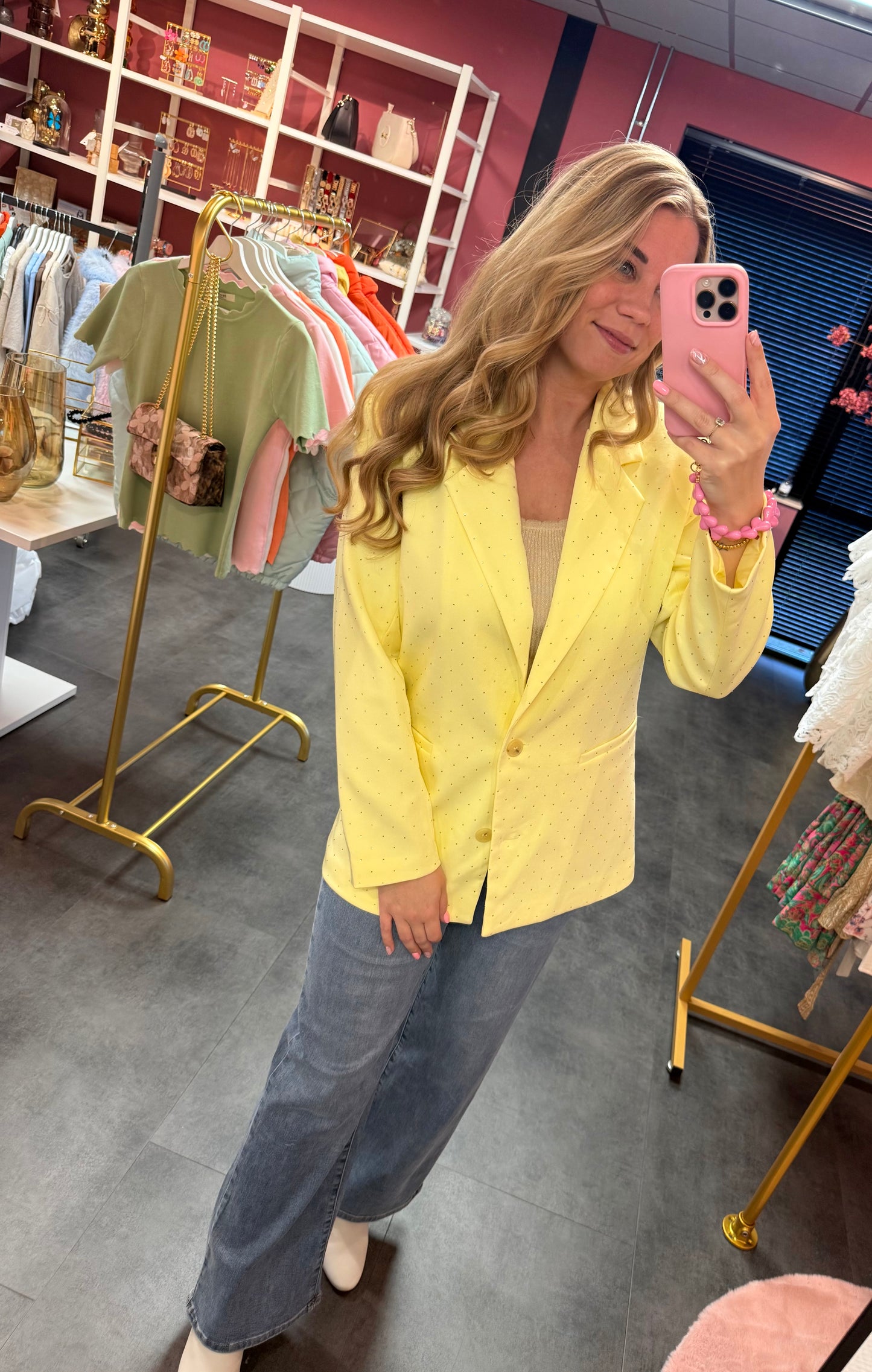 Oversized blazer geel strass