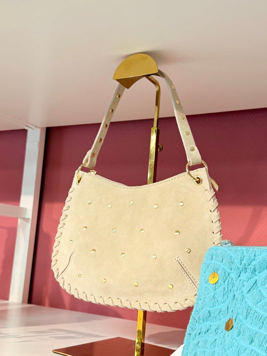 Beige handtas met gouden studs