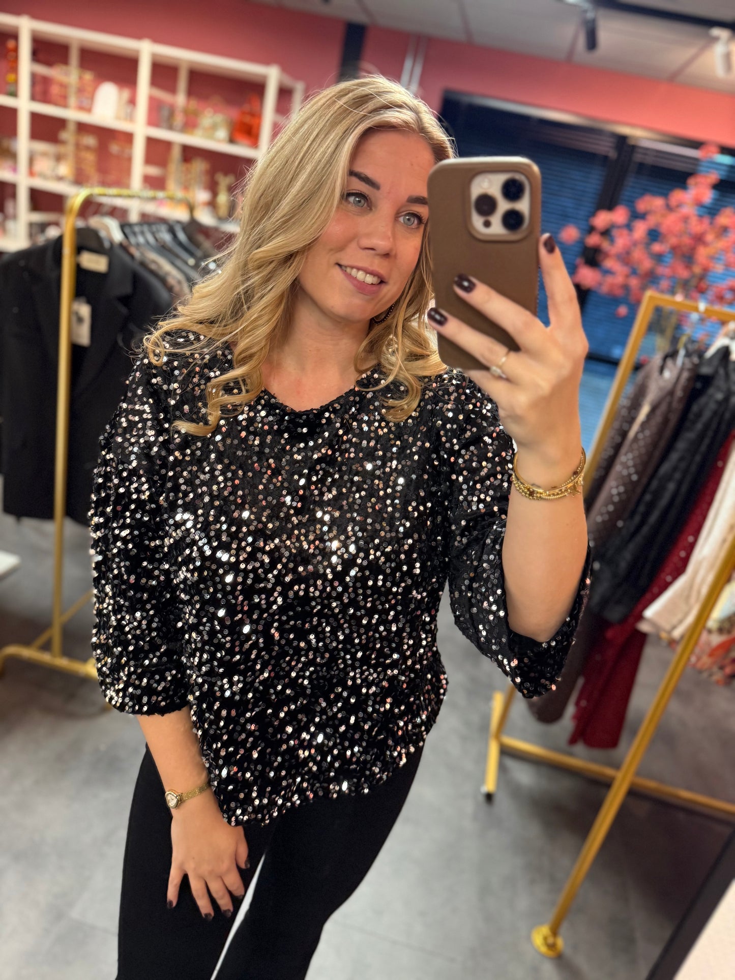 Pailletten top Suzy zwart