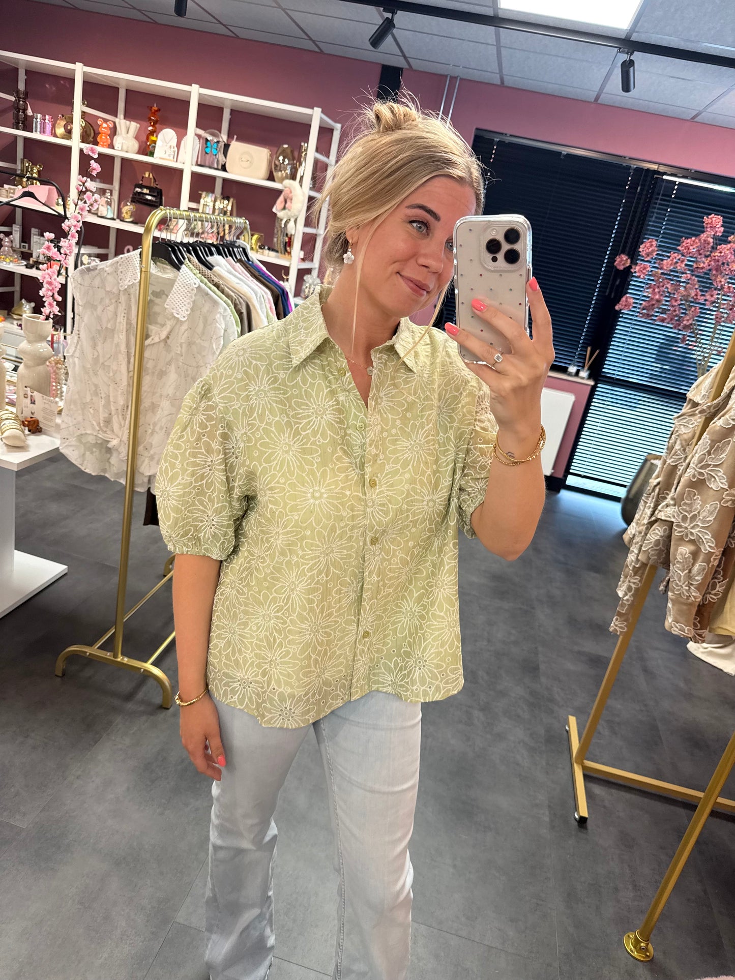Blouse met korte mouwen groen