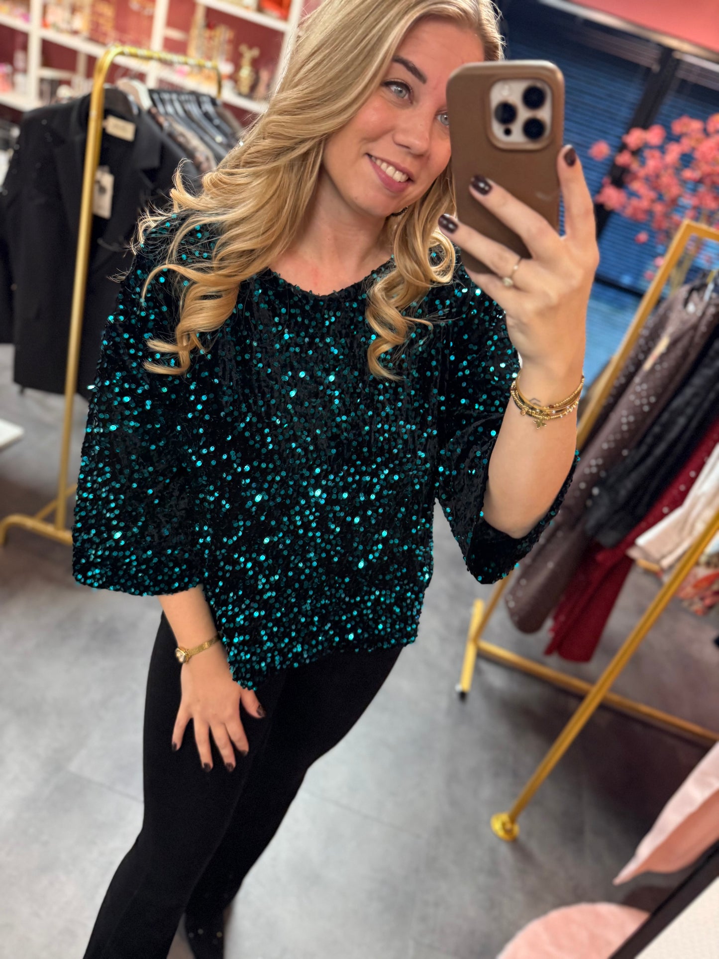 Pailletten top Suzy petrol