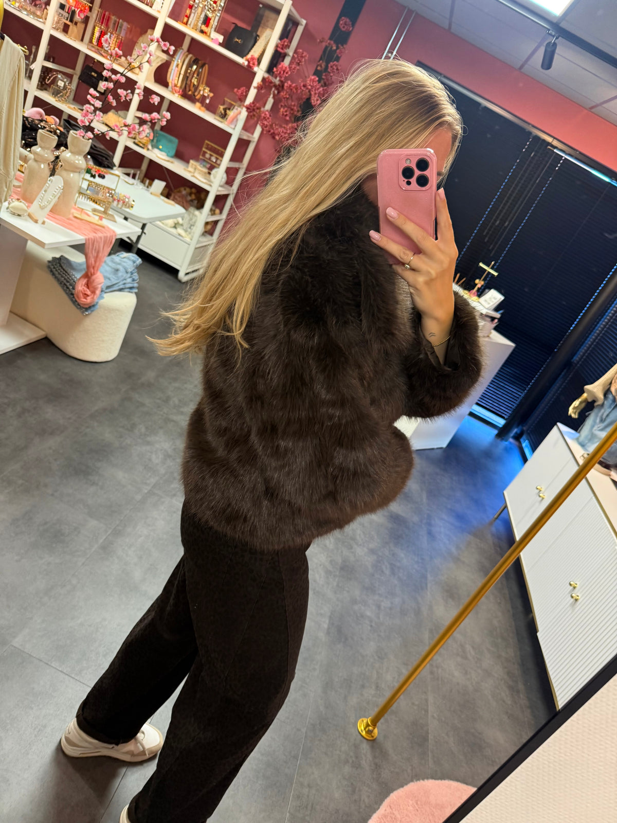Faux fur jas Bruin