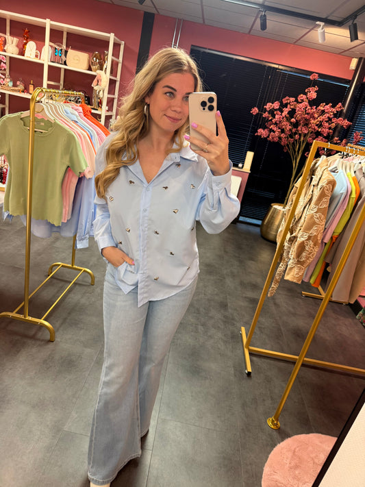 Blouse blauw studs hart