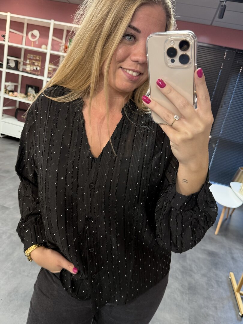 Strass blouse zwart
