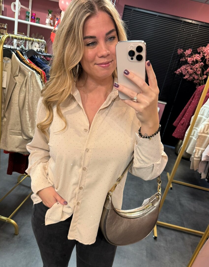Blouse beige met strass steentjes