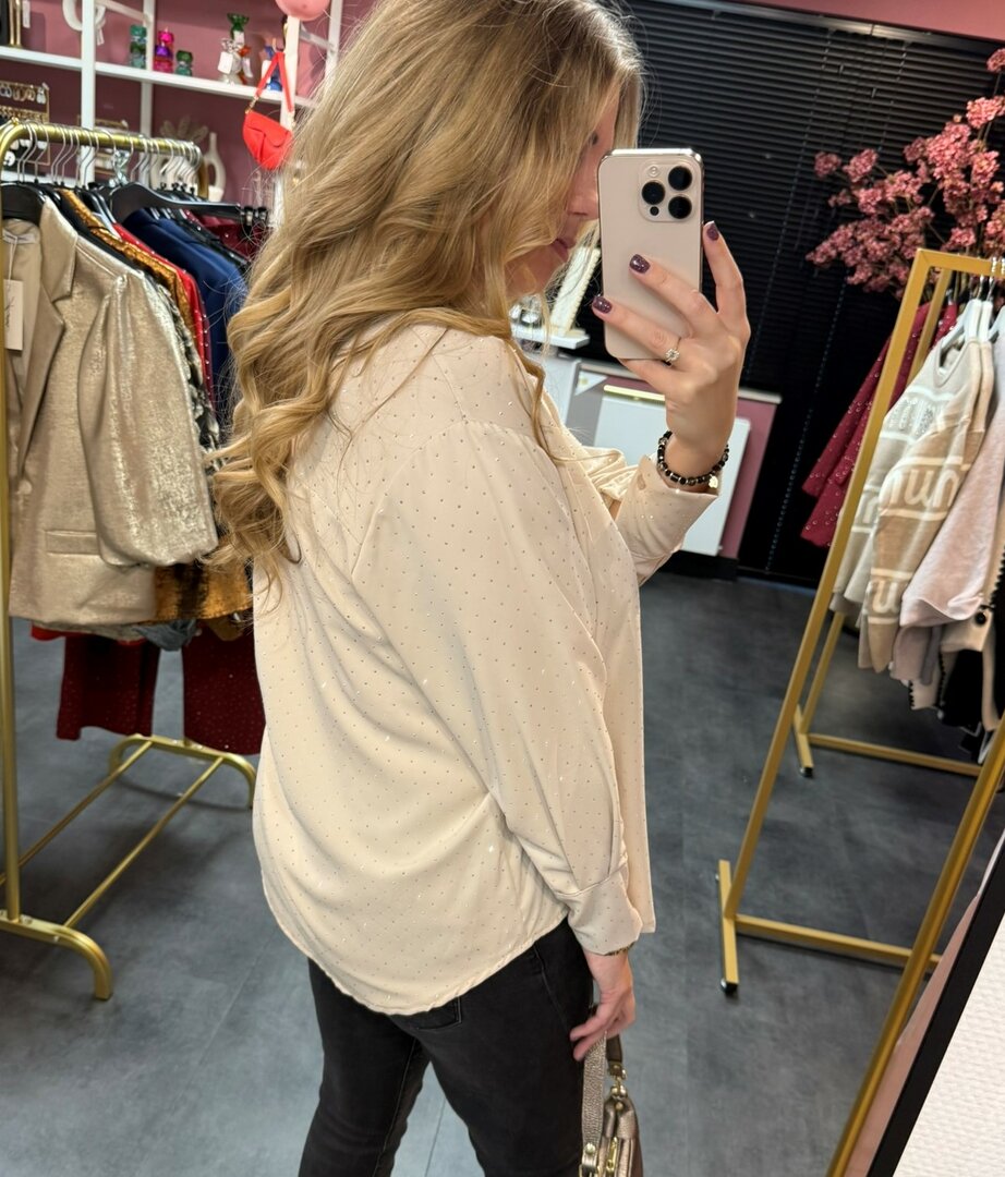 Blouse beige met strass steentjes