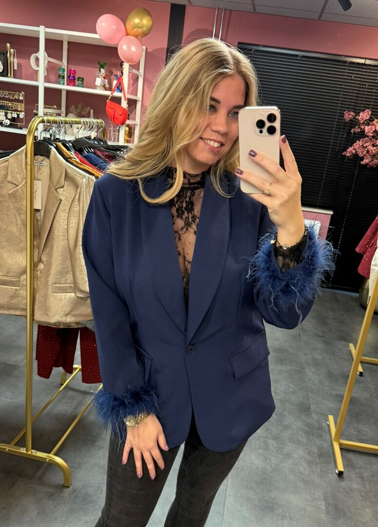 Blazer blauw met veren