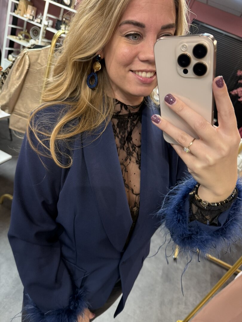 Blazer blauw met veren