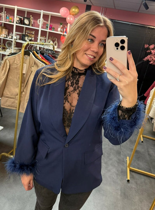 Blazer blauw met veren