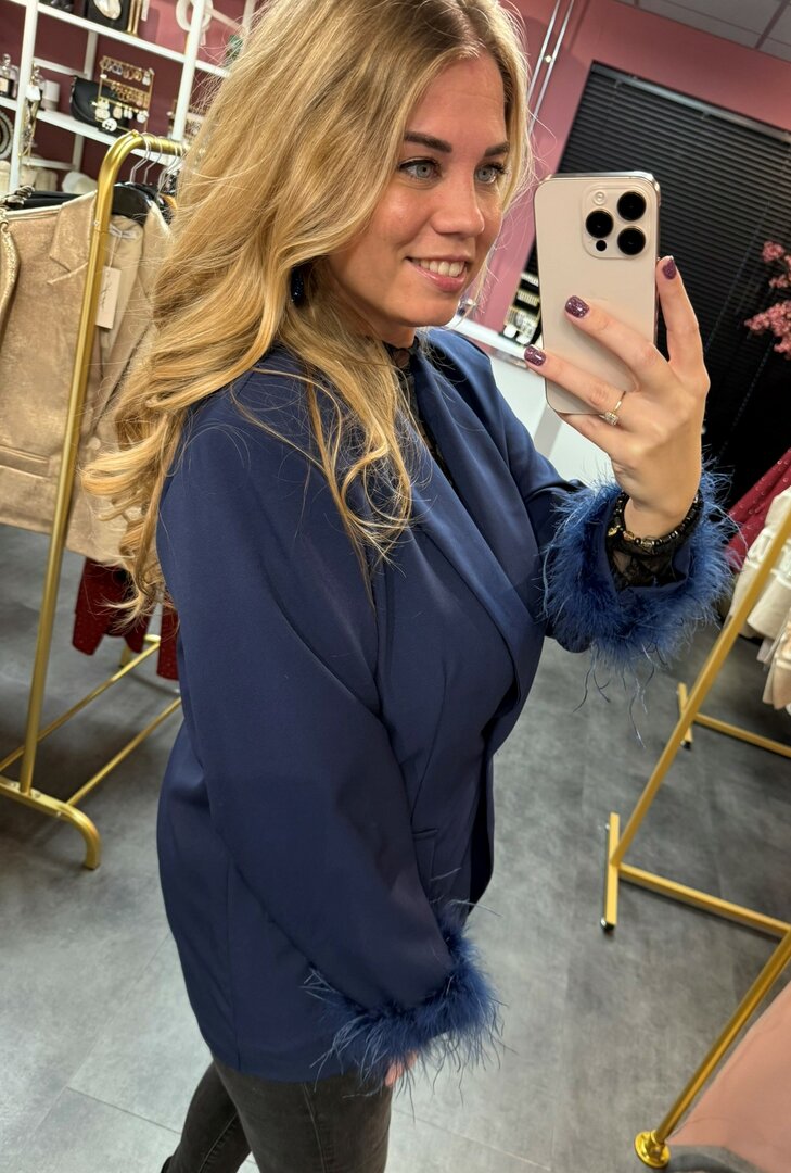 Blazer blauw met veren