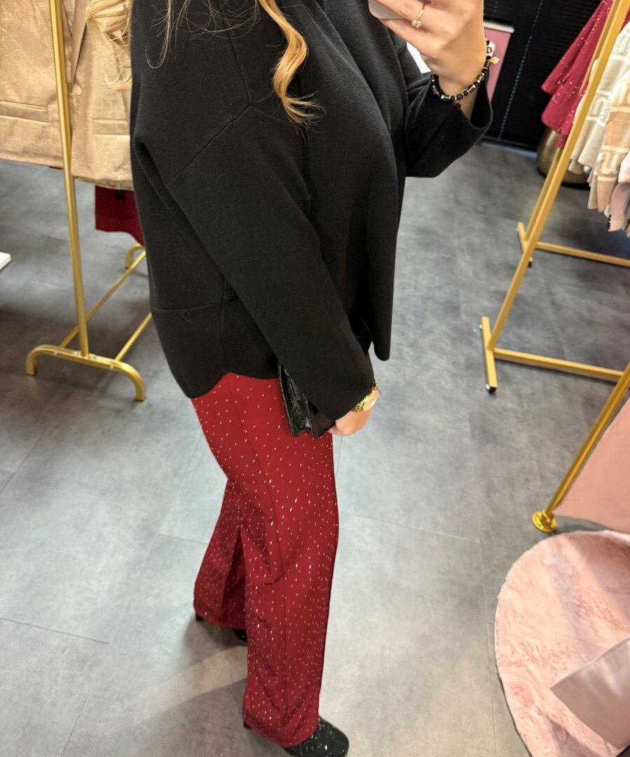 Bordeaux pantalon met strass steentjes