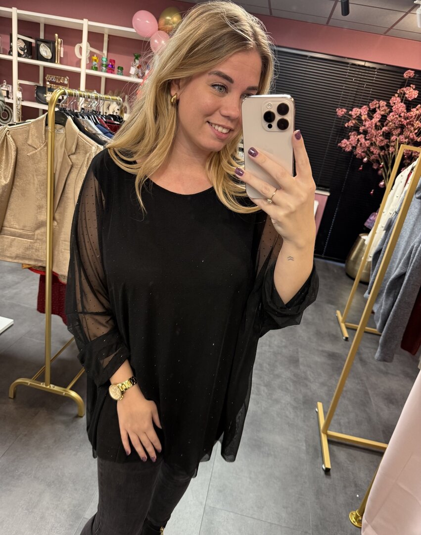 Zwarte blouse met strass steentjes