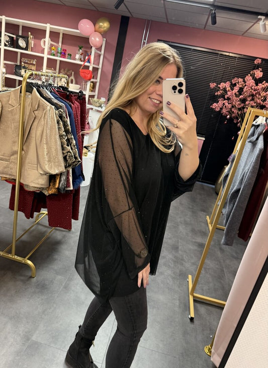 Zwarte blouse met strass steentjes