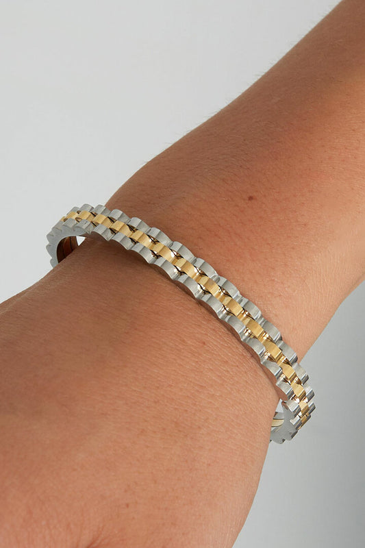 Schakel bangle armband zilver en goud