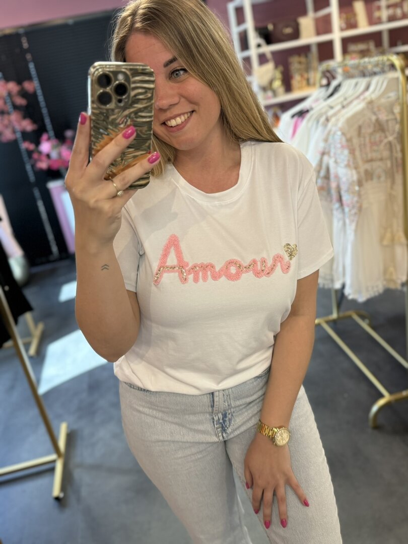 Tshirt wit Amour roze