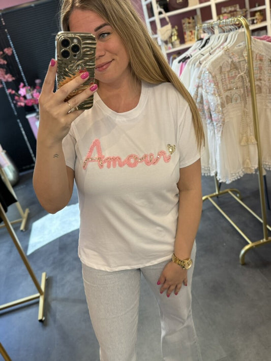 Tshirt wit Amour roze