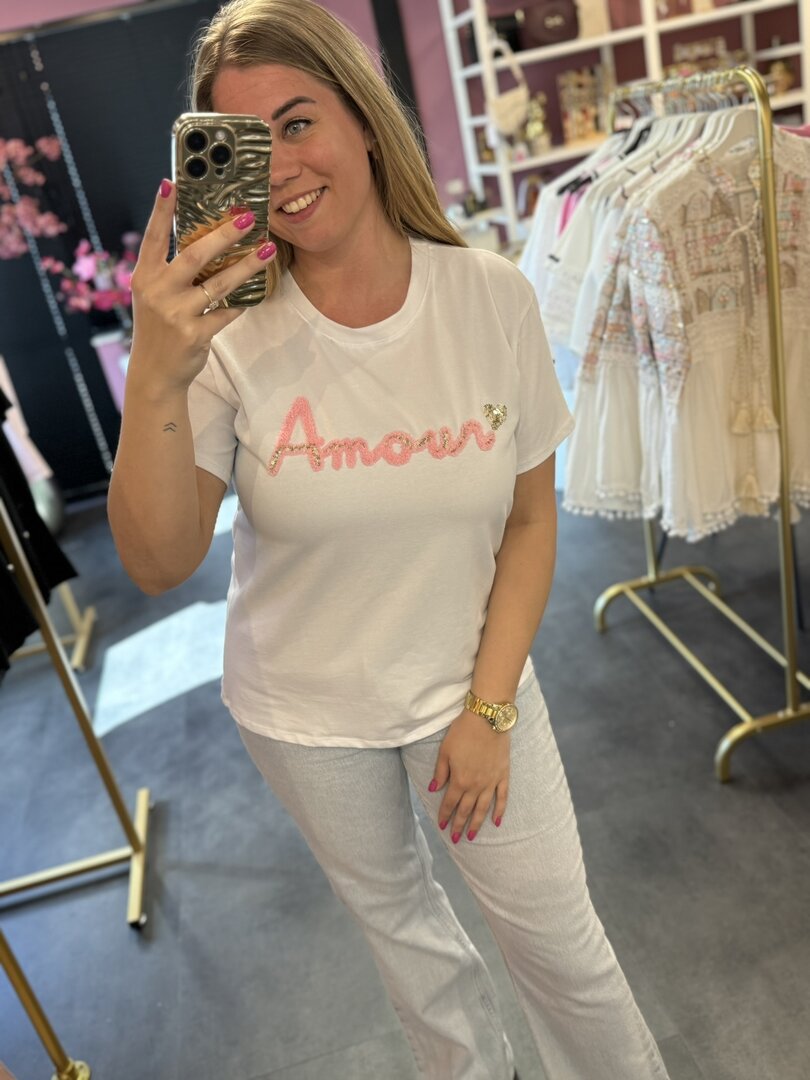 Tshirt wit Amour roze