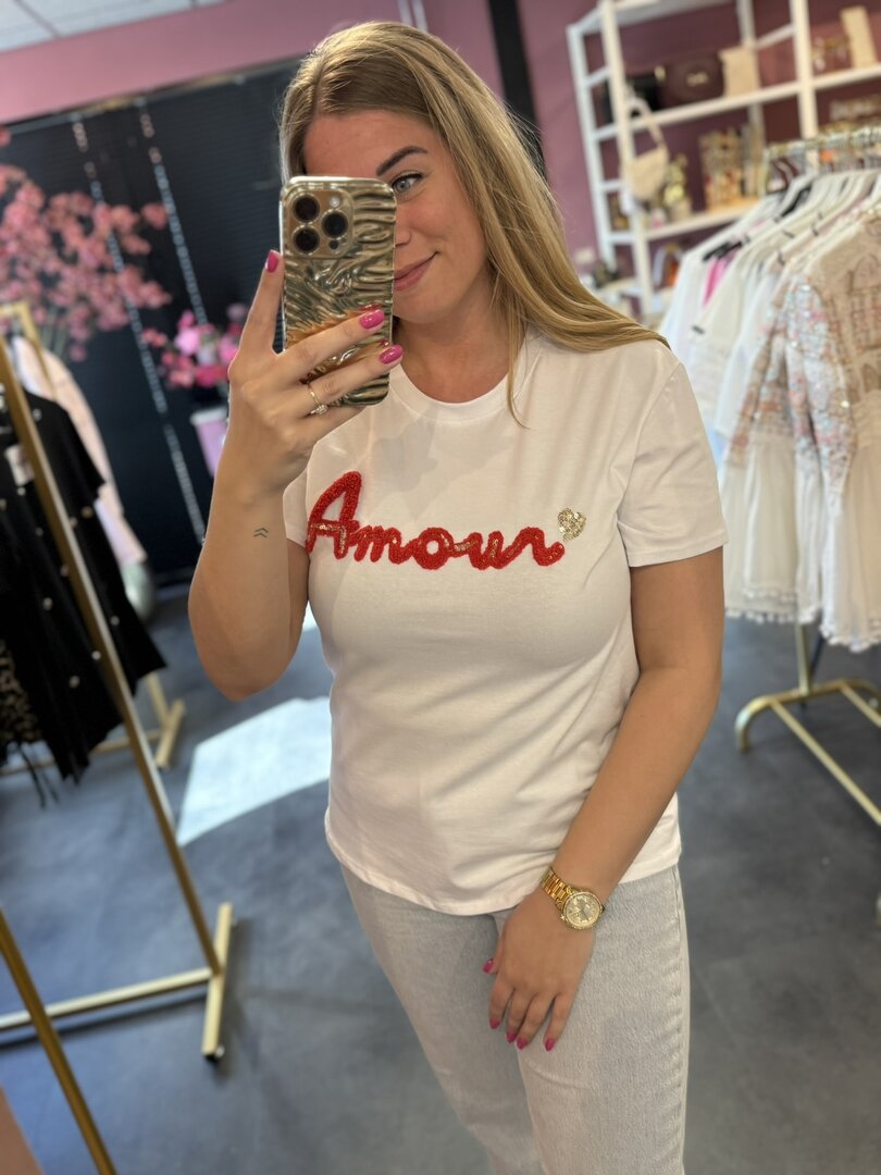 Tshirt wit Amour rood