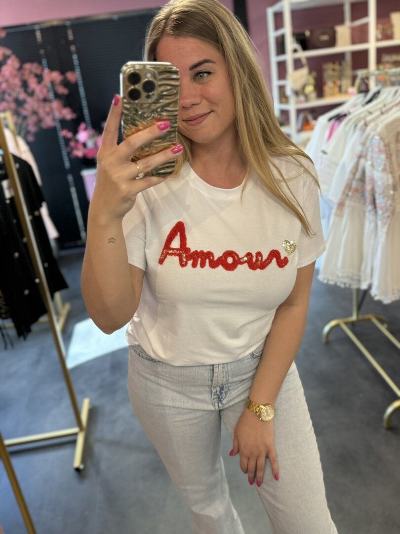 Tshirt wit Amour rood