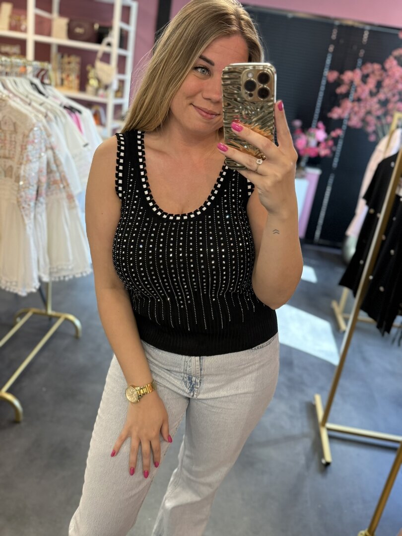 Zwarte top met diamantjes