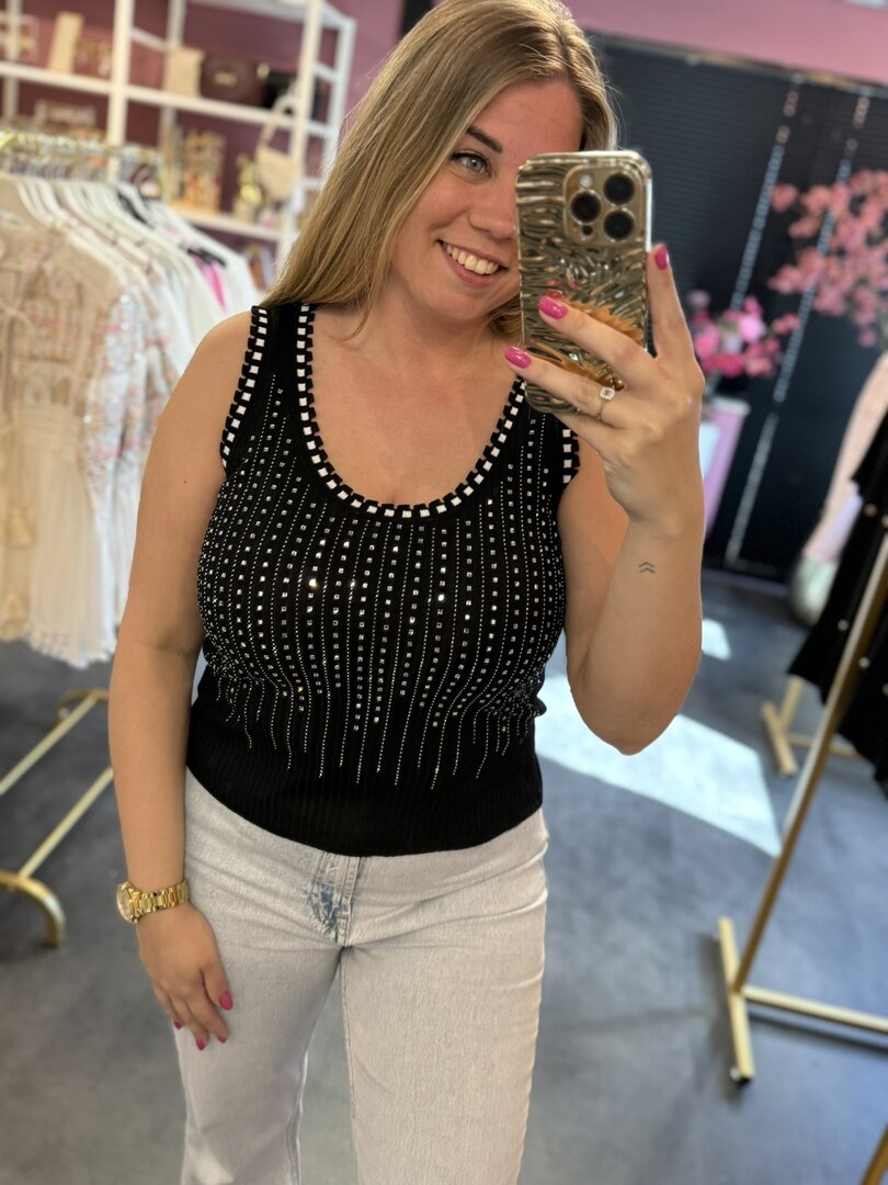 Zwarte top met diamantjes