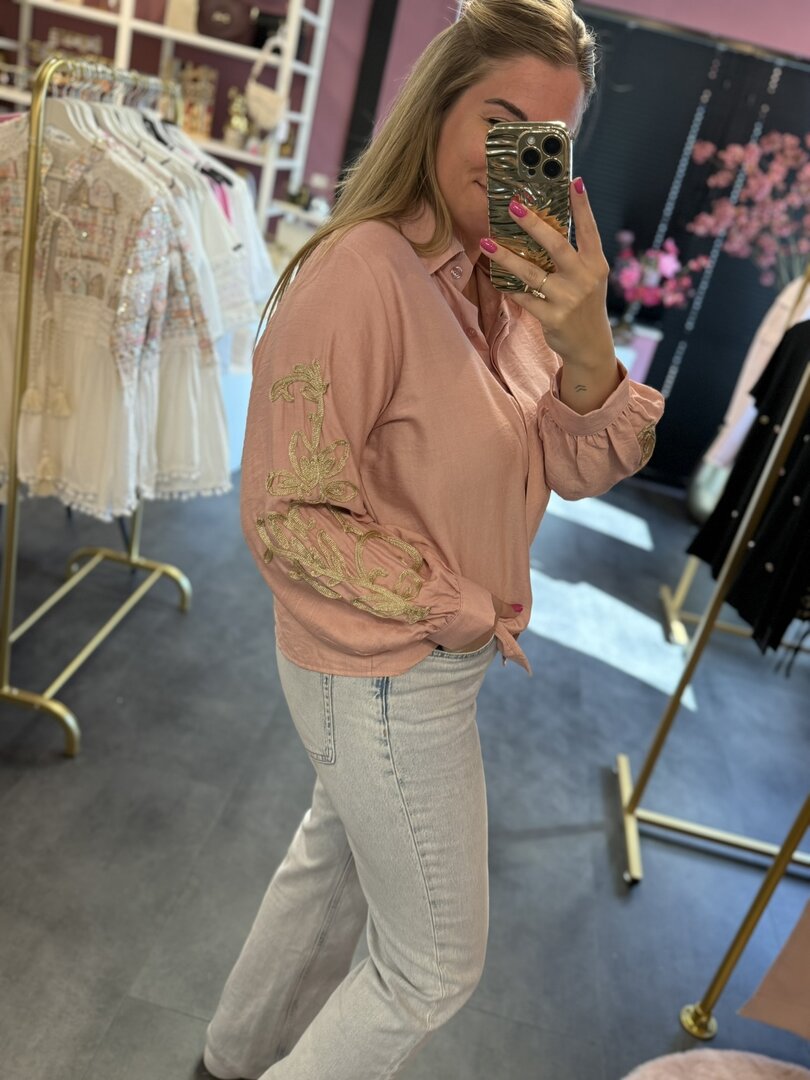 Blouse roze met gouden details