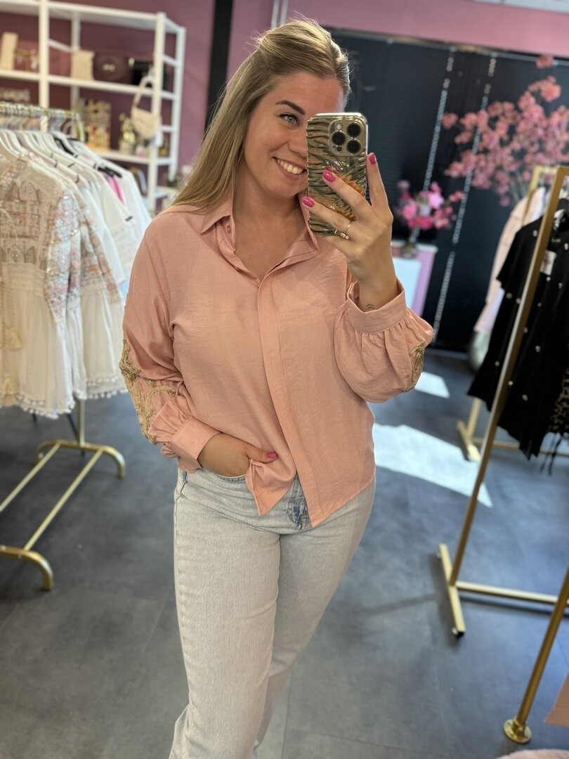 Blouse roze met gouden details